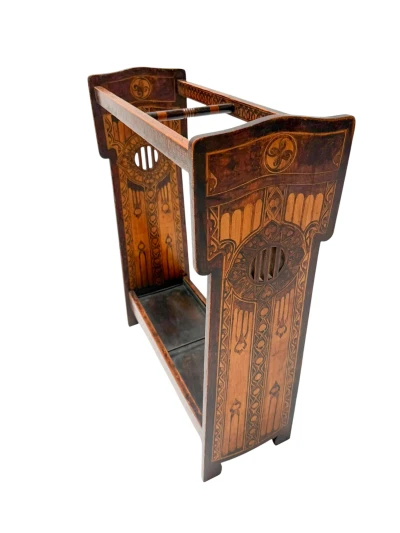 Aesthetic Movement Umbrella Stand, Hand-Painted Fruitwood, 1890s